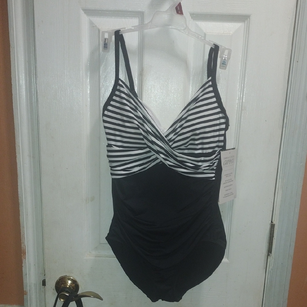 Black and White Striped Women's One Piece Swimsuit